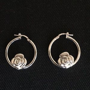 Sterling silver hoop earrings with rose